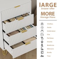 Bvfuka 4 Drawer Dresser For Bedroom White Bedroom Dresser With Gold Handles Tall Chest Of Drawers For Kids Room Small Wood St