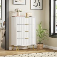 Bvfuka 4 Drawer Dresser For Bedroom White Bedroom Dresser With Gold Handles Tall Chest Of Drawers For Kids Room Small Wood St