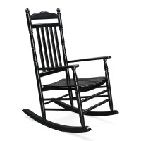 Vingli Wood Rocking Chair Outdoor With 450 Lbs Support Relaxing Rocker Solid Wood High Back Seat Reclining Seat For Deck Garden