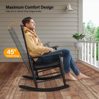 Vingli Wood Rocking Chair Outdoor With 450 Lbs Support Relaxing Rocker Solid Wood High Back Seat Reclining Seat For Deck Garden