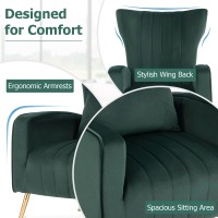 Giantex Velvet Accent Chair Set Of 2, Upholstered Tufted Wingback Arm Chair W/Lumbar Pillow, Golden Metal Legs, Mid Century Modern Single Sofa Chair For Living Room Bedroom, Max Load 400 Lbs, Green