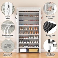 Rojasop 10 Tier Shoe Rack With Covers Large Capacity Stackable Tall Shoe Shelf Storage For 5055 Pairs Shoe And Boot Sturdy Fre