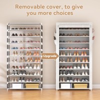 Rojasop 10 Tier Shoe Rack With Covers Large Capacity Stackable Tall Shoe Shelf Storage For 5055 Pairs Shoe And Boot Sturdy Fre