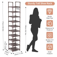 Lanteful Tall Shoe Rack 10Tier Narrow Shoe Shelf Storage For 1015 Pairs Shoe And Boot Sturdy Shoe Storage Space Saving Corner