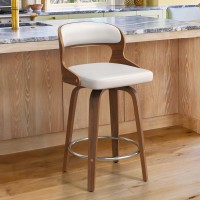 Cozyman 26 Counter Height Bar Stools Mid Century Bar Stools With Solid Back 360 Degree Swivel Bar Stools With Walnut Finish