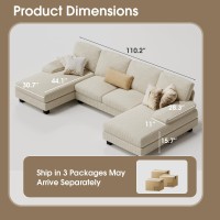 Furmax Sectional Couches For Living Room Ushaped Sofa Couch With Linen Fabric 4 Seat Sofa Set With Double Chaise For Apartmen