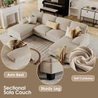 Furmax Sectional Couches For Living Room Ushaped Sofa Couch With Linen Fabric 4 Seat Sofa Set With Double Chaise For Apartmen