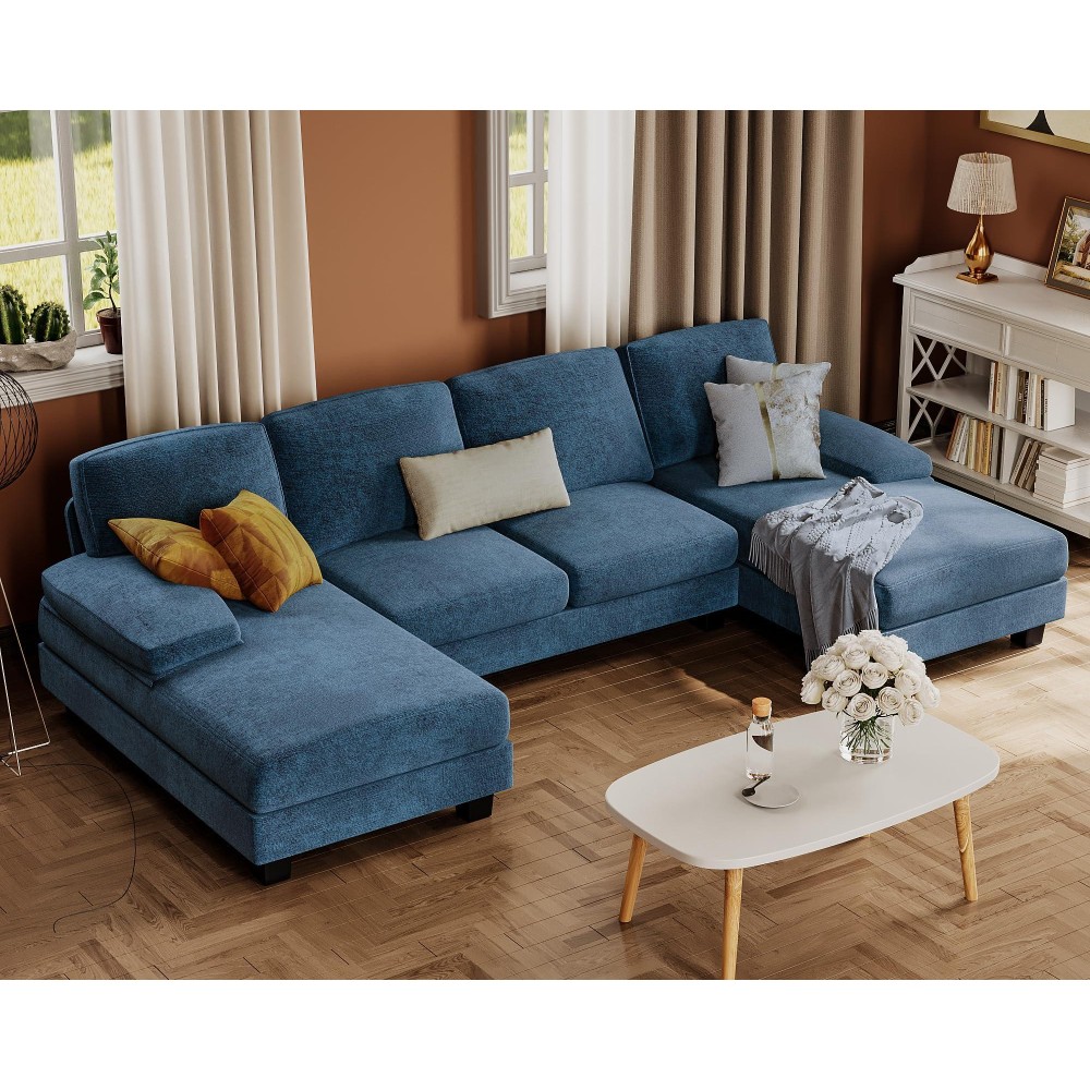 Furmax Sectional Couches For Living Room Ushaped Sofa Couch With Linen Fabric 4 Seat Sofa Set With Double Chaise For Apartmen