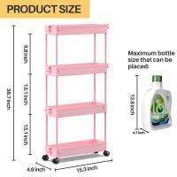 Spacekeeper Slim Rolling Storage Cart 4 Tier Bathroom Organizer Utility Cart Mobile Shelving Unit Tower Rack For Kitchen Laundr