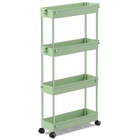 Spacekeeper Slim Rolling Storage Cart 4 Tier Bathroom Organizer Utility Cart Mobile Shelving Unit Tower Rack For Kitchen Laundr