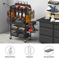 Cccei Power Tool Organizer Cart With Charging Station Garage Floor Rolling Storage Large Cart On Wheels For Mechanic Mobile 6