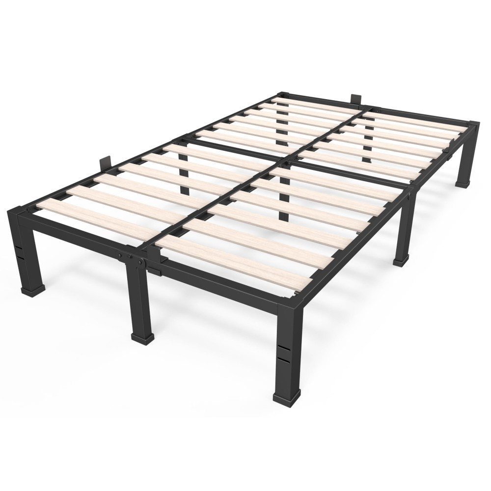 Roil 18 Inch Queen Size Bed Frame With Wood Slats 3500Lbs Heavy Duty No Box Spring Needed Platform Mattress Stoppers Double M