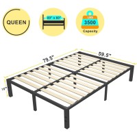 Roil 18 Inch Queen Size Bed Frame With Wood Slats 3500Lbs Heavy Duty No Box Spring Needed Platform Mattress Stoppers Double M