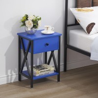 Vecelo End Tables Modern Nightstand With Drawer Shelf Night Stand For Bedroom Living Room Industrial Metal Frame