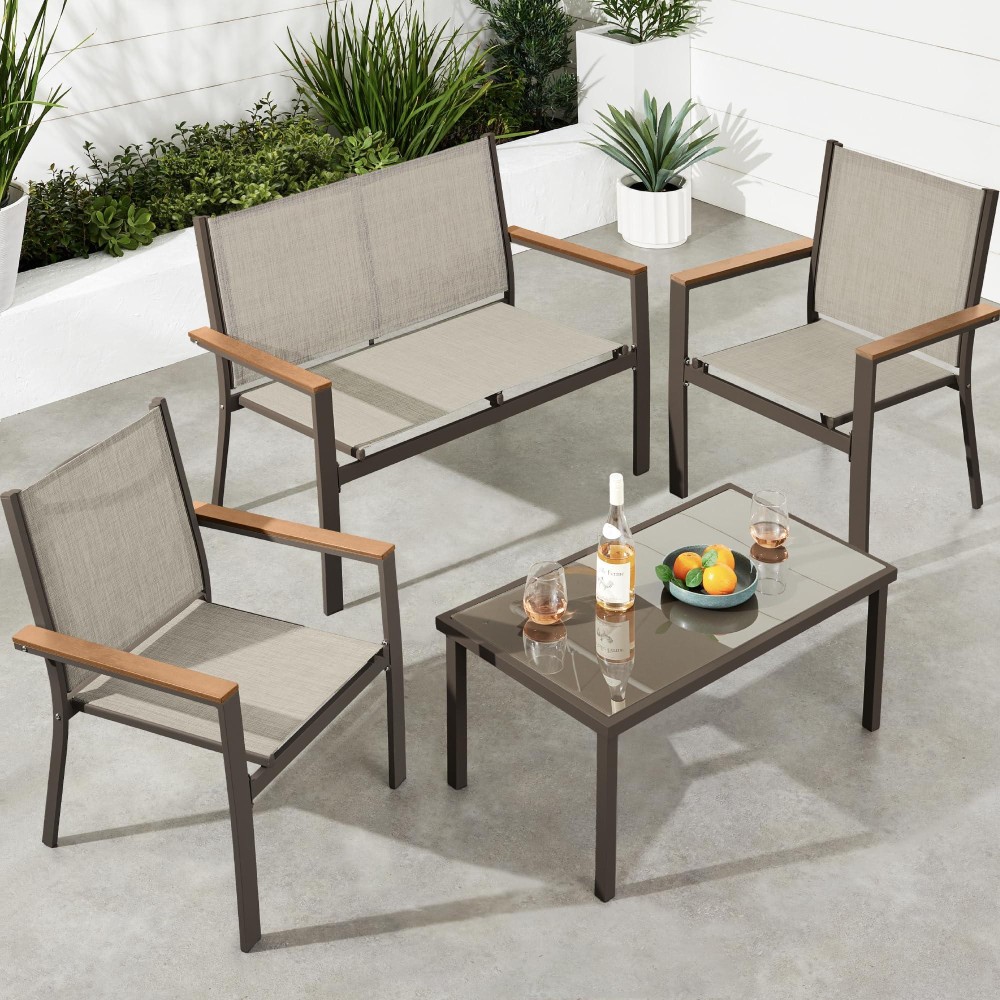 Best Choice Products 4Piece Outdoor Textilene Patio Conversation Set Backyard Furniture Wloveseat Coffee Table Steel Frame