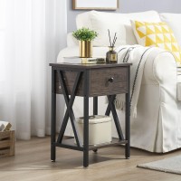 Vecelo End Tables Modern Nightstand With Drawer Shelf Night Stand For Bedroom Living Room Industrial Metal Frame