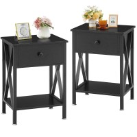 Vecelo End Tables Modern Nightstand With Drawer Shelf Night Stand For Bedroom Living Room Industrial Metal Frame