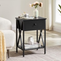 Vecelo End Tables Modern Nightstand With Drawer Shelf Night Stand For Bedroom Living Room Industrial Metal Frame