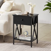 Vecelo End Tables Modern Nightstand With Drawer Shelf Night Stand For Bedroom Living Room Industrial Metal Frame