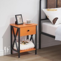 Vecelo End Tables Modern Nightstand With Drawer Shelf Night Stand For Bedroom Living Room Industrial Metal Frame