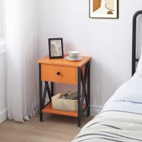 Vecelo End Tables Modern Nightstand With Drawer Shelf Night Stand For Bedroom Living Room Industrial Metal Frame