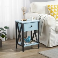 Vecelo End Tables Modern Nightstand With Drawer Shelf Night Stand For Bedroom Living Room Industrial Metal Frame