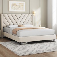 Yaheetech Queen Bed Frame Upholstered Platform Bed With Wing Sidewooden Slat Supporttufted Headboard With Wing Sidemattress F