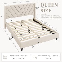 Yaheetech Queen Bed Frame Upholstered Platform Bed With Wing Sidewooden Slat Supporttufted Headboard With Wing Sidemattress F