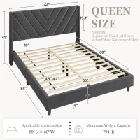 Yaheetech Queen Bed Frame Upholstered Platform Bed With Wing Sidewooden Slat Supporttufted Headboard With Wing Sidemattress F