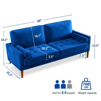 Vesgantti Loveseat Sofa 68 Blue Velvet Couch With Tufted Seat Mid Century Modern Couch For Living Room Bedroom Office Apar