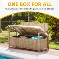 Dwvo 70 Gallon Outdoor Storage Bench Weatherresistant Deck Box Bench Wicker Storage With Cushion Seating For Patio Outdoor