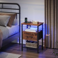 Trifeble Night Stand End Table With Charging Station Led Bedside Table With Fabric Drawer For Bedroom 3Tier Side Table With