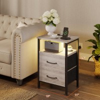 Trifeble Nightstands Night Stand With Charging Station And Led Lights Bedside Table With 2 Fabric Drawers For Bedroom Small S