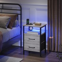 Trifeble Nightstands Night Stand With Charging Station And Led Lights Bedside Table With 2 Fabric Drawers For Bedroom Small S