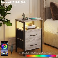 Trifeble Nightstands Night Stand With Charging Station And Led Lights Bedside Table With 2 Fabric Drawers For Bedroom Small S