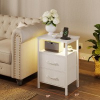 Trifeble Nightstands Night Stand With Charging Station And Led Lights Bedside Table With 2 Fabric Drawers For Bedroom Small S