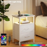 Trifeble Nightstands Night Stand With Charging Station And Led Lights Bedside Table With 2 Fabric Drawers For Bedroom Small S