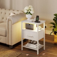 Trifeble Night Stand Set 2 End Table With Charging Station Led Bedside Table With Fabric Drawer For Bedroom 3Tier Side Table