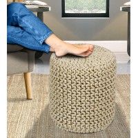 Cotton Craft Braided Round Pouf Hand Knitted Cotton Tweed Cord Cable Dori Cylindrical Ottoman Foot Stool Floor Pouf Footrest