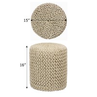 Cotton Craft Braided Round Pouf Hand Knitted Cotton Tweed Cord Cable Dori Cylindrical Ottoman Foot Stool Floor Pouf Footrest