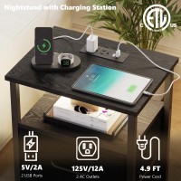 Trifeble Nightstands Night Stand With Charging Station And Led Lights Bedside Table With 2 Fabric Drawers For Bedroom Small S