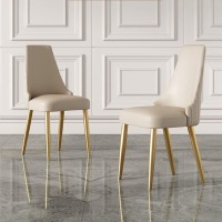 White Leather Contemporary Dining Chair Home Side Chair Back Chair, Round Dining Table With Rock Slabs Dining Table And Chair Set Eco-Leather Upholstered With Gold Powder Coated Iron Leg (Color : 2-P