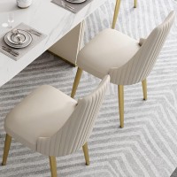 White Leather Contemporary Dining Chair Home Side Chair Back Chair, Round Dining Table With Rock Slabs Dining Table And Chair Set Eco-Leather Upholstered With Gold Powder Coated Iron Leg (Color : 2-P