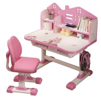 Altsuceser Kids Desk And Chair Set, Height Adjustable Kids Table And Chair Set, Cartoon Castle Pattern Children Study Desk With Writing Board, Bookshelf And Drawer, Girls/Boys Study Table And Chair P