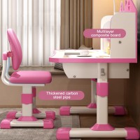 Altsuceser Kids Desk And Chair Set, Height Adjustable Kids Table And Chair Set, Cartoon Castle Pattern Children Study Desk With Writing Board, Bookshelf And Drawer, Girls/Boys Study Table And Chair P