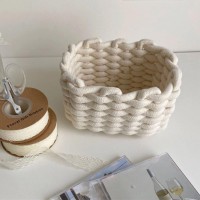 Belupai Cotton Rope Storage Basket,White Nordic Simple Handmade Woven Desktop Storage Basket,Decorative Storage Organizer Bin For Books,Towels,Cosmetics,Underwear,Key,Snacks