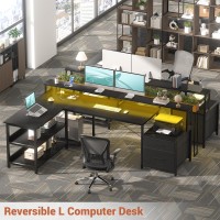 Aheaplus L Shaped Desk With File Drawer 66 Reversible L Shaped Computer Desk With Power Outlet Led Strip Gaming Desk With