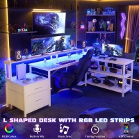 Aheaplus L Shaped Desk With File Drawer 728 Reversible L Shaped Computer Desk With Power Outlet Led Strip Gaming Desk Wit