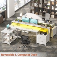 Aheaplus L Shaped Desk With File Drawer 728 Reversible L Shaped Computer Desk With Power Outlet Led Strip Gaming Desk Wit