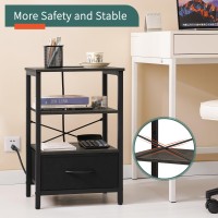 Yoobure Night Stand With Charging Station Led Nightstand For Bedroom Bedside Table With Adjustable Fabric Drawer 3Tier End T